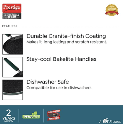 Prestige Omega Deluxe Non-Stick Cookware 3 Pc Set | PFOA Free 5-Layer Coating | Omni Tawa 25 cm | Fry Pan 24 cm | Kadai with Glass Lid 24 cm | Moss Green | Dishwasher Safe