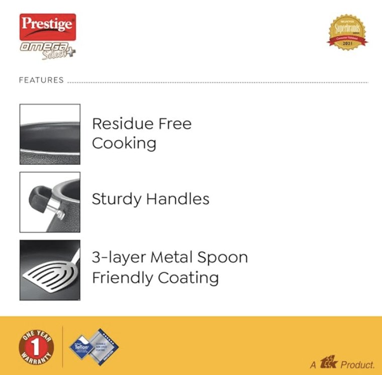 Prestige Omega Select Plus Nonstick Junior Handi with Lid (Black, 20cm)