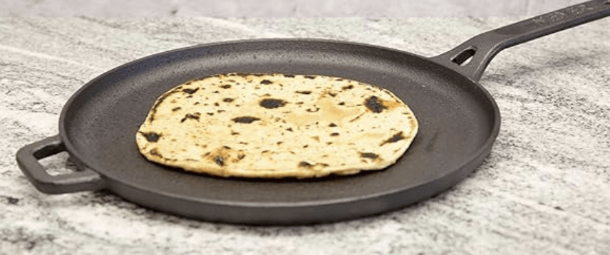 Meyer Pre-Seasoned Cast Iron Flat Dosa, Roti, Chapati Tawa Pan with Stick Handle, Dosa Kallu, Iron Tawa Big Size | Pre-Seasoned Iron Cookware | Gas and Induction Compatible | 28cm, Black