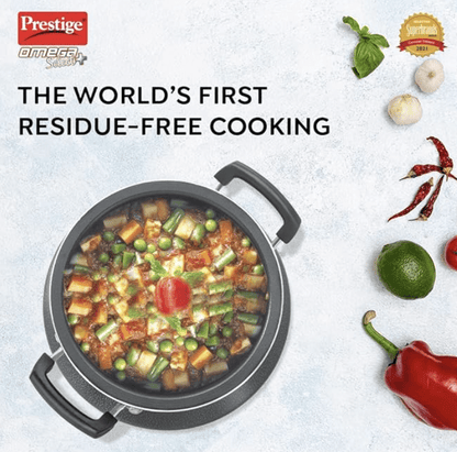 Prestige Omega Select Plus Teflon Non-stick Coated Handi with Stainless Steel Lid and Scrubber for Non-Stick Cookware, (Black)