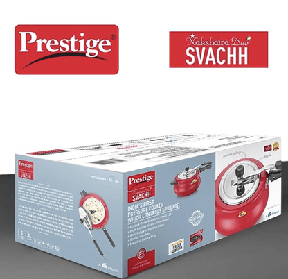 Prestige Svachh, 10752, 3 L, Nakshatra Duo Red Handi, with Deep Lid for Spillage Control, Aluminium, Inner Lid