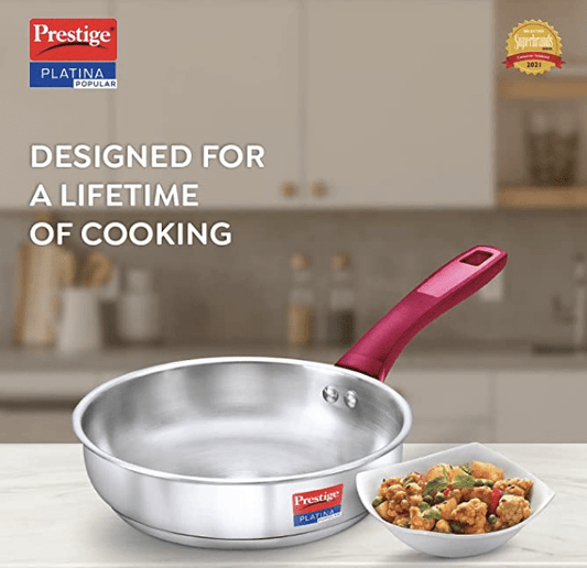 Prestige Platina Popular Stainless Steel Gas and Induction Compatible Fry Pan, 240 mm