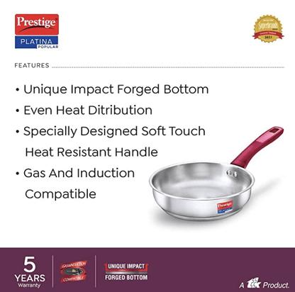 Prestige Platina Popular Stainless Steel Gas and Induction Compatible Fry Pan, 240 mm
