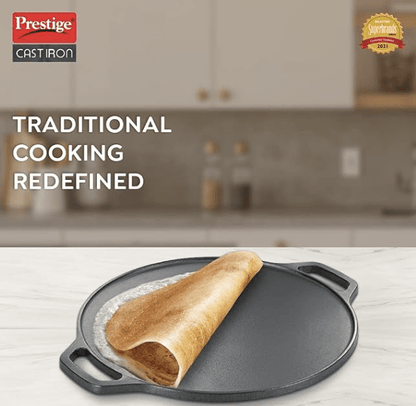 Prestige 30 cm Cast Iron Dosa Tawa|Super Durable(Lasts for Generation)|Retains Heat for Long|10 Years Warranty