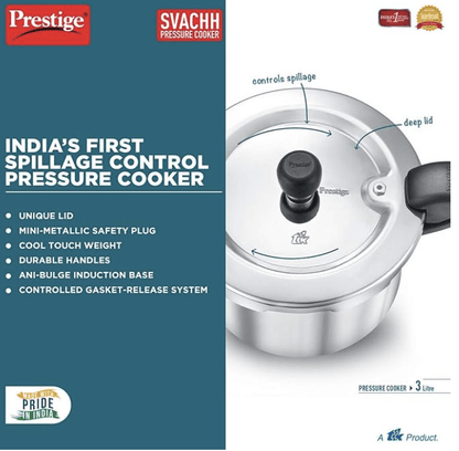 Prestige Svachh Aluminium Outer Lid Pressure Cooker 3 L (Silver), 3 Liter