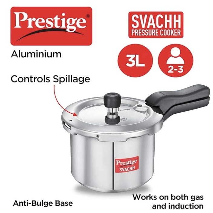 Prestige Svachh Aluminium Outer Lid Pressure Cooker 3 L (Silver), 3 Liter