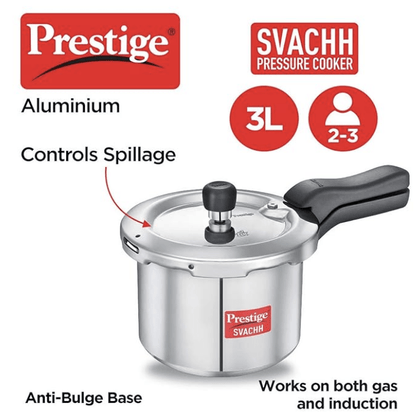 Prestige Svachh Aluminium Outer Lid Pressure Cooker 3 L (Silver), 3 Liter