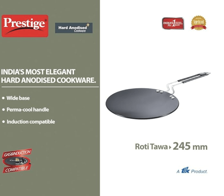 Prestige Hard Anodized Roti/Chapati Tawa (Aluminium)|Wide Base with 24.5 cm|Perma Cool Handle|Gas & Induction Compatible|2 Years Warranty-2