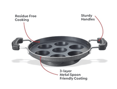 Prestige Omega Select Plus Non Stick Paniyarakkal | Glass Lid | Black | 20 cm | 7 Pits |Residue Free Coating |Metal Spoon Friendly | Ergonomic Handle-4