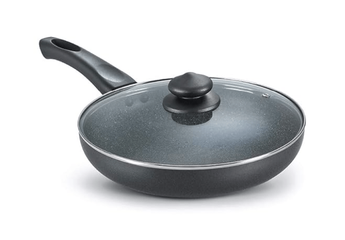 Prestige Omega Deluxe 24cm Granite Fry Pan with Glass lid|Gas & Induction Compatible | 5 Layers Non-Stick Cookware | Dishwasher Compatible