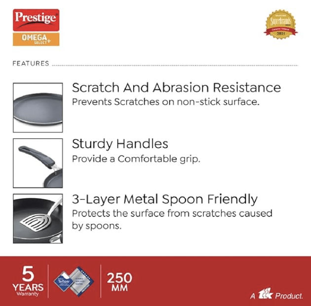 Prestige Aluminium Omega Select Plus Non-Stick Omni Tawa, 27.5 cm, Black-3