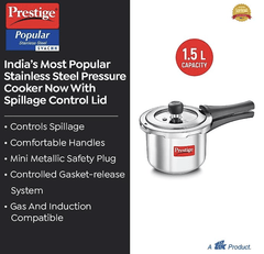 Prestige Svachh Popular Spillage Control Stainless Steel Outer Lid Pressure Cooker, 1.5 L (Silver)-2