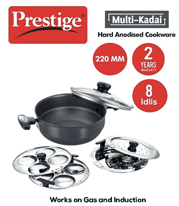 Prestige Aluminium Multi-Kadhai 22 cm, Black & Silver