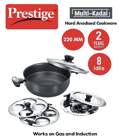 Prestige Aluminium Multi-Kadhai 22 cm, Black & Silver