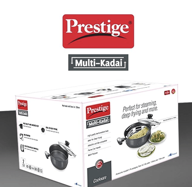 Prestige Aluminium Multi-Kadhai 22 cm, Black & Silver