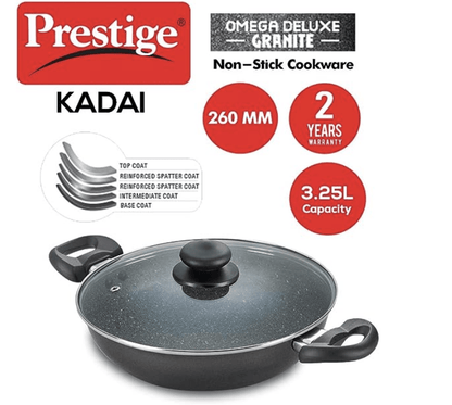 Prestige Omega Deluxe Granite Non-stick Round Base Kadai (Black)