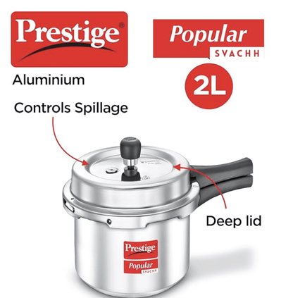 Prestige Popular Svachh Aluminium Outer Lid Pressure Cooker (Tall), 2.0 Litre - Silver, Medium (10163)