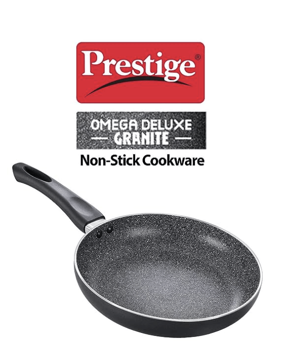 Prestige Non-Stick Omega Deluxe Granite Fry Pan | 24 Centimetre | Black | Induction Base | 5 Layer Non-Stick Cookware | Dishwasher Safe | 2-Layer Metallic Finish Visit the Prestige Store