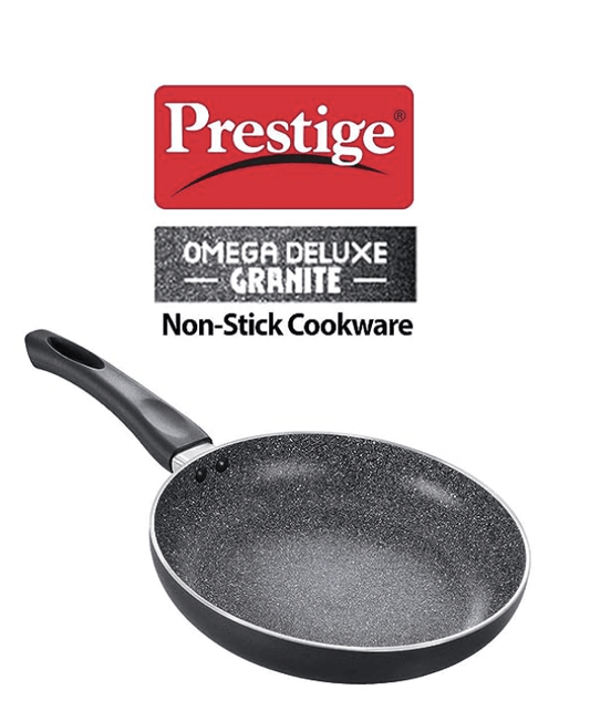 Prestige Non-Stick Omega Deluxe Granite Fry Pan | 24 Centimetre | Black | Induction Base | 5 Layer Non-Stick Cookware | Dishwasher Safe | 2-Layer Metallic Finish Visit the Prestige Store
