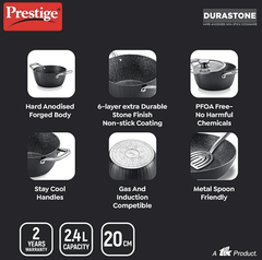 Prestige Durastone Hard Anodised 6 Layer Non-Stick Casserole with Glass Lid, (Black)-3