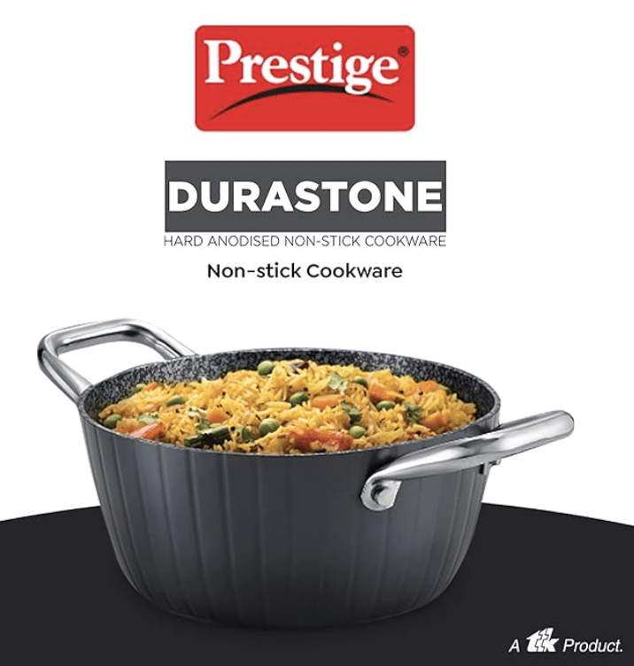 Prestige Durastone Hard Anodised 6 Layer Non-Stick Casserole with Glass Lid, (Black)-2