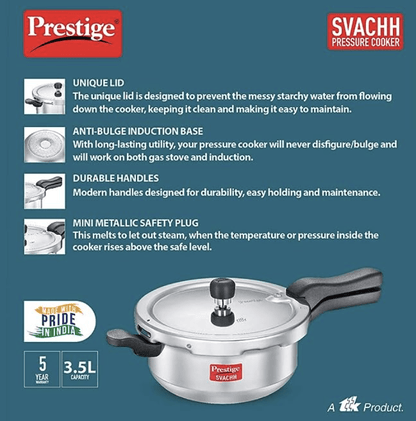 Prestige Svachh Aluminium Outer Lid Pressure Cooker 3.5 L (Silver)