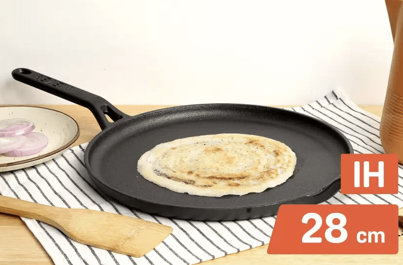 Meyer Pre-Seasoned Cast Iron Flat Dosa/ Roti/ Chapati Tawa Pan with Stick Handle, Dosa Kallu, Iron Tawa
