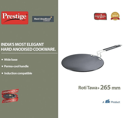 Prestige Hard Anodised Plus Roti Tawa (Black) | Gas and Induction Compatible | Thick Body | Perma Cool Handle