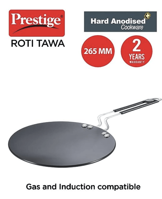 Prestige Hard Anodised Plus Roti Tawa (Black) | Gas and Induction Compatible | Thick Body | Perma Cool Handle