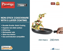 Prestige Omega Deluxe Granite Non-Stick Round Base Fry Pan, 28cm - 3L |Metal Spoon Friendly |Aluminium|Durable Granite Finish|Black-2