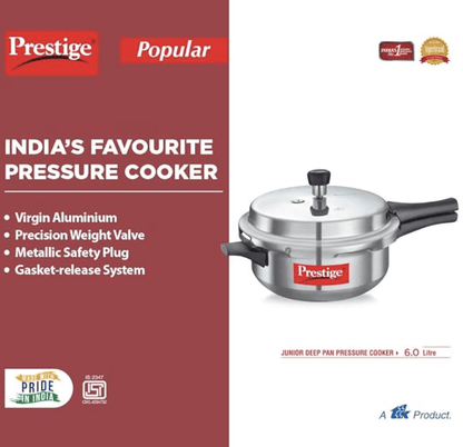Prestige Popular Virgin Aluminium Senior Deep Pan Outer Lid Pressure Cooker, 6 L (Silver)