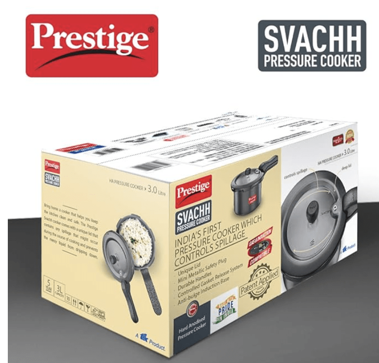 Prestige Svachh 3 Litre Outer Lid Pressure Cooker With Hard Anodized Aluminium Body (Black), 3 Liter