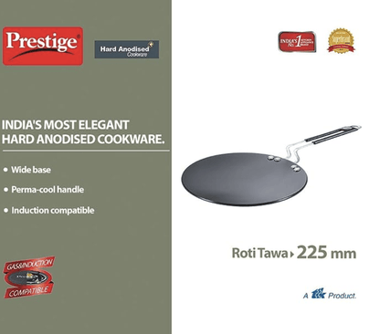 Prestige Hard Anodised Plus Cookware Induction Base Roti Tawa | Black | 22.5cm | Perma-Cool Handles | Wide Base | Hand Washable