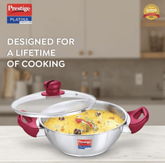 Prestige Platina Popular Stainless Steel Gas and Induction Compatible Kadai with Glass Lid, 200 mm-2