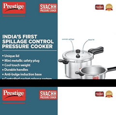 Prestige Svachh, 10783, 5 Ltr & 3 L, Aluminium Pressure Cooker Combo, With Deep Outer Lid For Spillage Control (Silver), 5 Liter-2