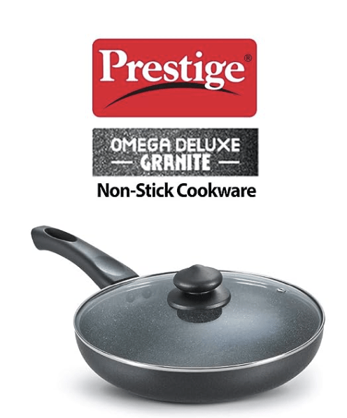 Prestige Aluminium Omega Deluxe Granite Fry Pan with Lid, 28 cm, Black (3 litres)