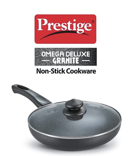 Prestige Aluminium Omega Deluxe Granite Fry Pan with Lid, 28 cm, Black (3 litres)