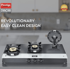 Prestige Svachh Duo GTSD 03 Toughened Glass with Liftable 3 Burners Gas Stove, Black, Manual Ignition-3