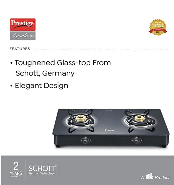 Prestige Gst Royale Plus Schott Glasstop Gt02, 2 burner, Manual, Black-4