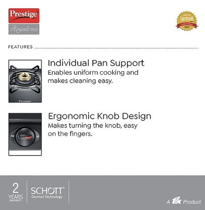 Prestige Gst Royale Plus Schott Glasstop Gt02, 2 burner, Manual, Black