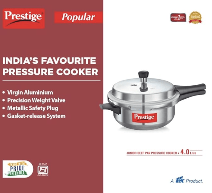 Prestige Popular Junior Deep Pan, 4 Liters, Aluminium, Outer Lid, Silver