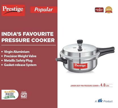 Prestige Popular Junior Deep Pan, 4 Liters, Aluminium, Outer Lid, Silver