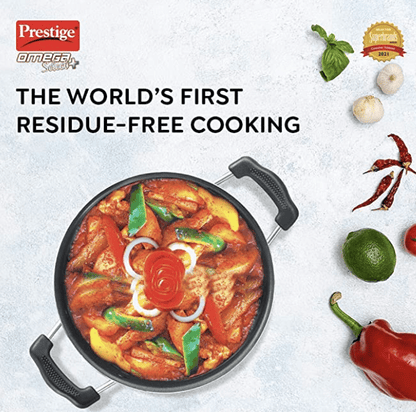 Prestige Omega Select Plus Aluminium Non-Stick Flat Base Kadhai with Lid, 27 cm, Black