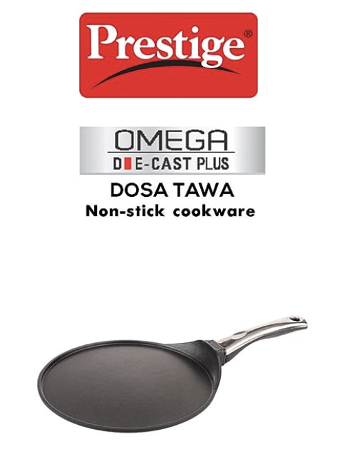 Prestige Omega Die cast Plus 27cm Dosa Tawa|Non-Stick with 3 Layers Scratch Guard Coating|Unique Heat Indicator|Gas & Induction Compatible|1 Year warrnty