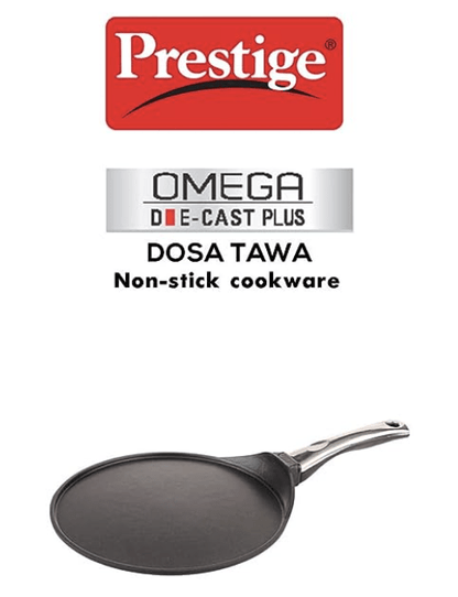 Prestige Omega Die cast Plus 27cm Dosa Tawa|Non-Stick with 3 Layers Scratch Guard Coating|Unique Heat Indicator|Gas & Induction Compatible|1 Year warrnty
