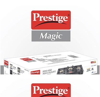 Prestige Magic plus Toughened Glass-Top 3 Brass Burner LPG Gas Stove(GTMP-03) | Black Spill Proof Design | Ergonomic Knob | Tri-Pin Burner