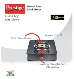 Prestige Marvel Plus Toughened Glass Top Gas Stove (1 Burner) - GTM 01, Black-3