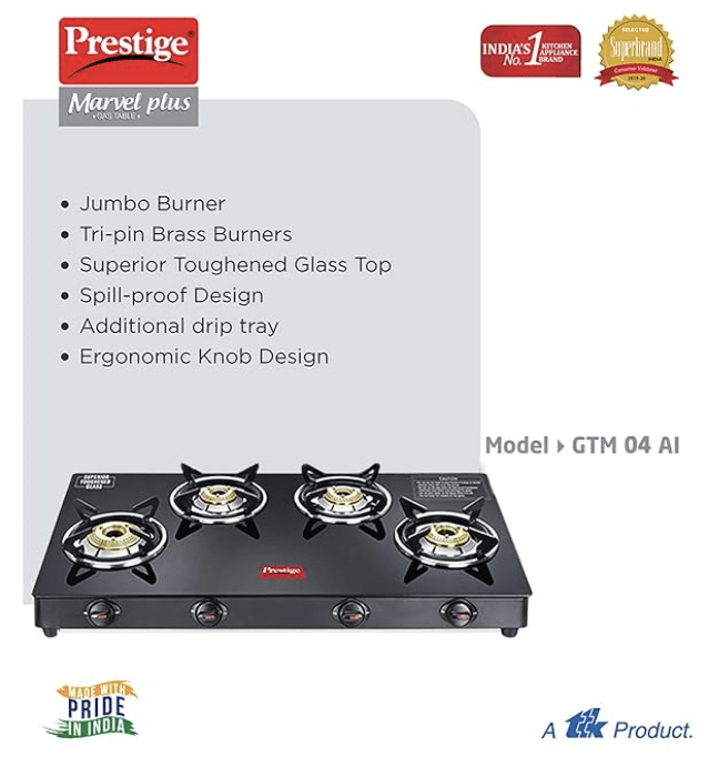 Prestige Marvel Plus Gas Stove GTM 04 - Black, Manual, 4 Burner-2