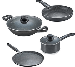 Prestige Omega Granite Aluminium Kitchen Set, 4-Pieces, Black-1