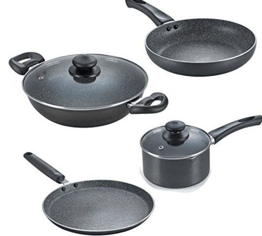 Prestige Omega Granite Aluminium Kitchen Set, 4-Pieces, Black